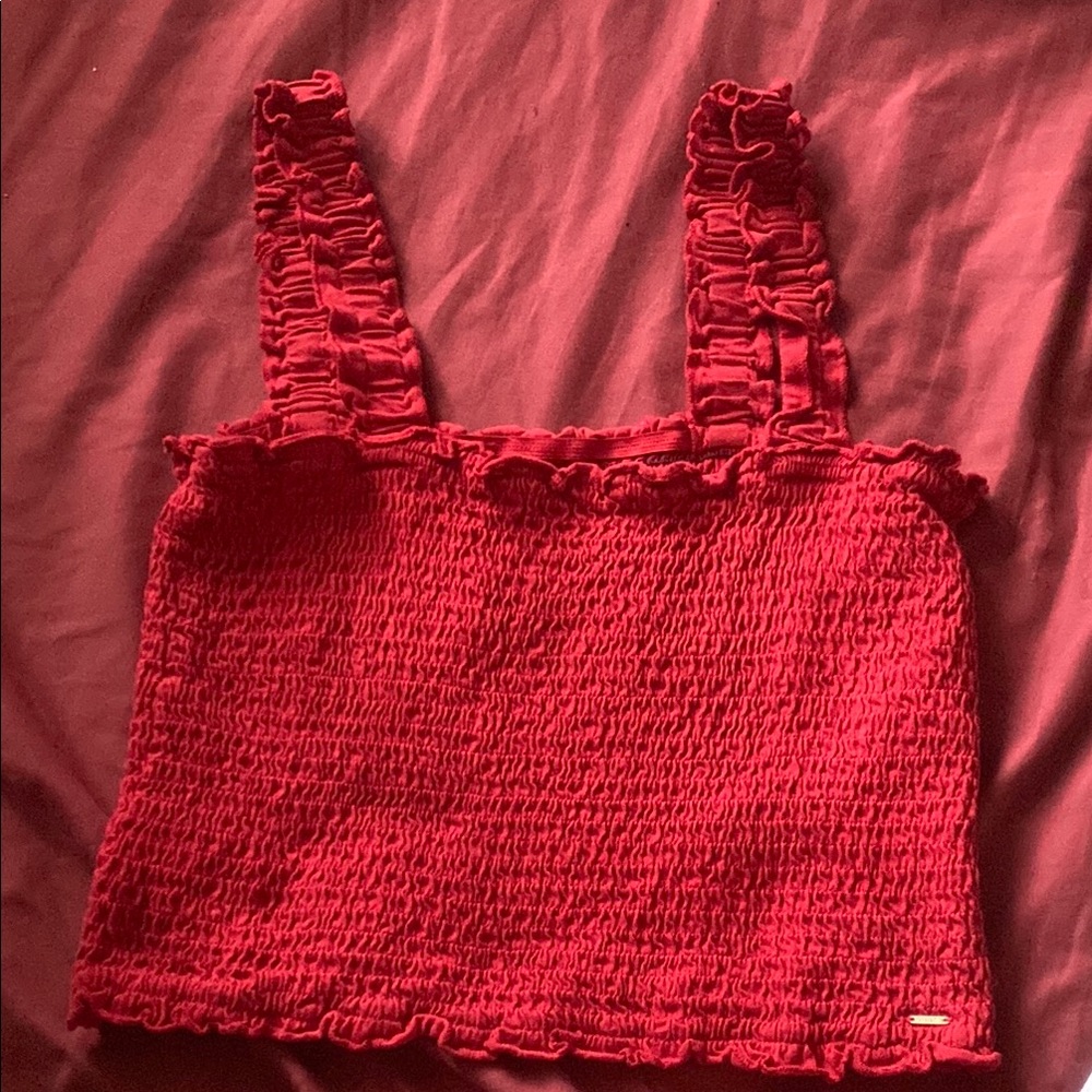 Guess Red Smocked Ruffled Sleeveless Tank Top